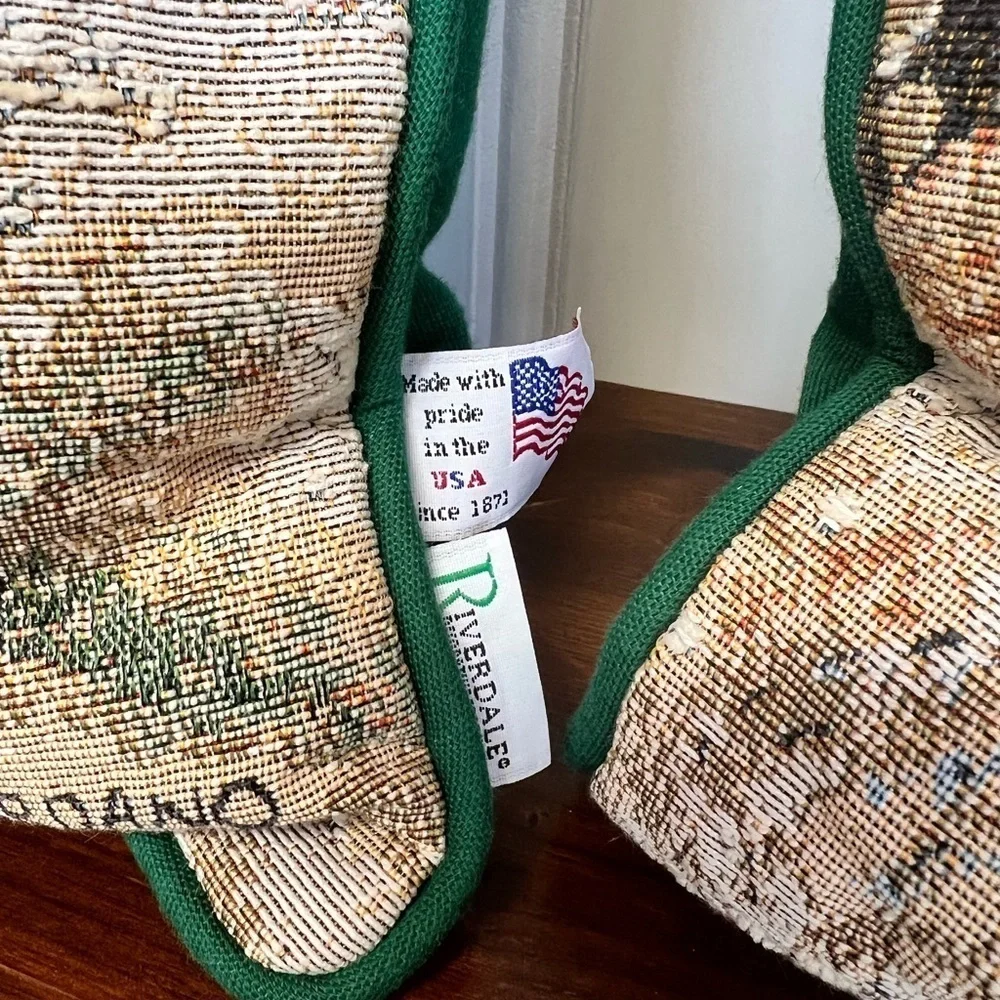 Riverdale Made In USA Cream and Green Holiday Pillows with Snowy Scene